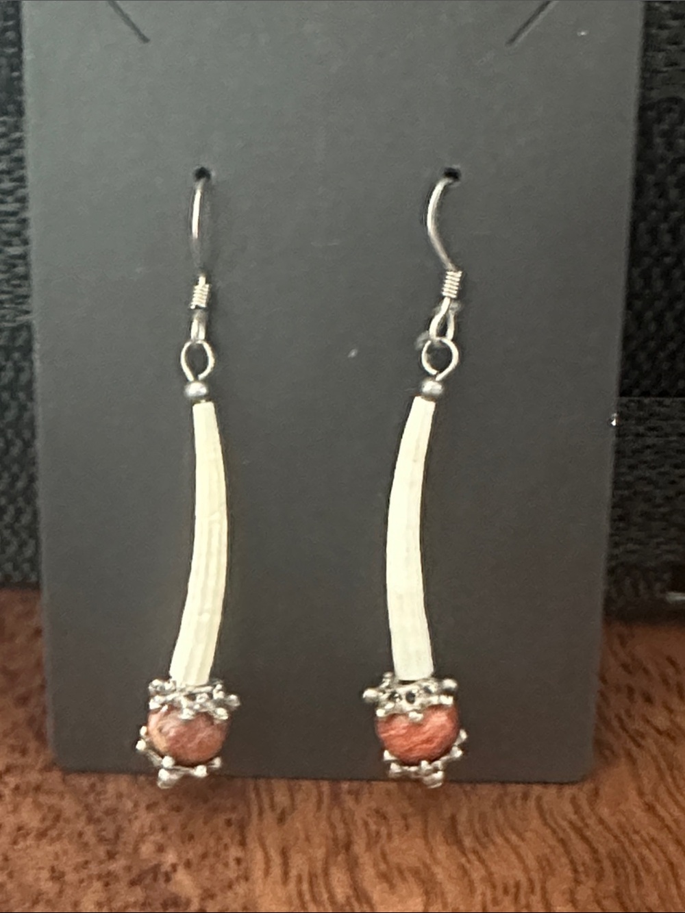 Sterling Silver-Tone Cream Shell and Copper Bead Drop Earrings